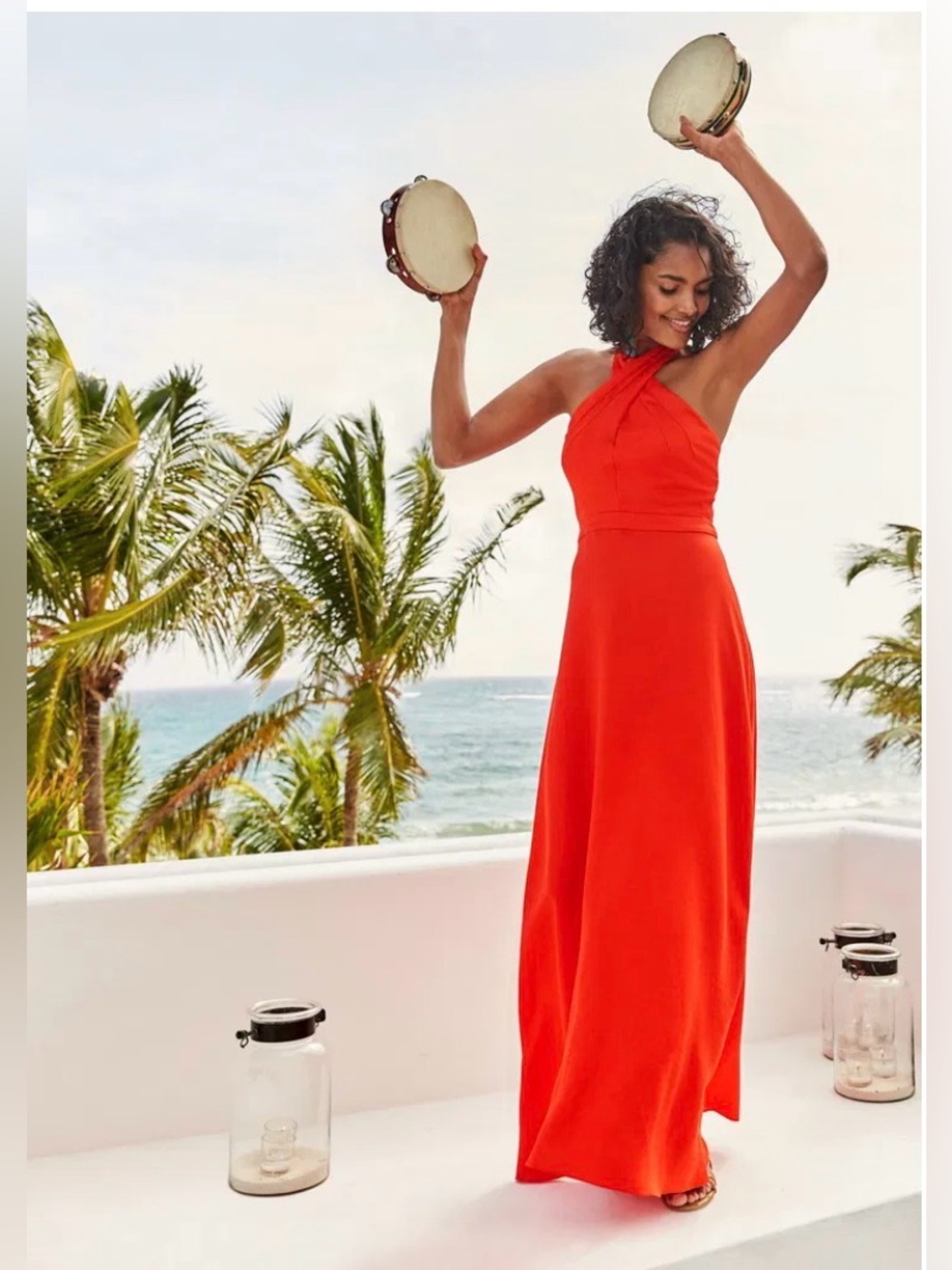 BODEN Kiera Red Halter Maxi Dress